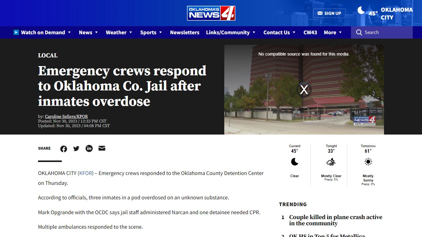 Emergency crews respond to Oklahoma Co. Jail after inmates overdose ...